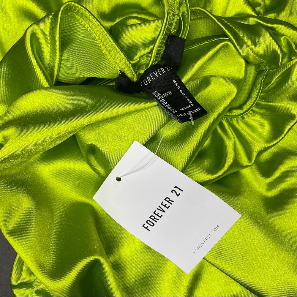 Lime Green‎ Ruched One Shoulder Satin Midi Dress - Picture 5 of 5